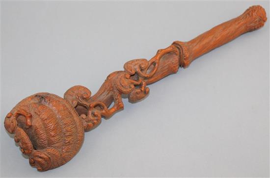 A Chinese wood ruyi sceptre, 35cm